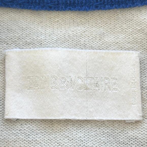 Zadig & Voltaire Lilo Bis Striped Sweater Dragon Motif Wool Cashmere Cream Blue - Picture 10 of 11